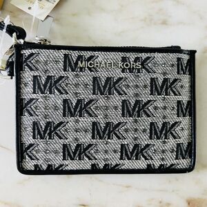 MICHAEL KORS Jet Set Black Cream Leather Small Coin Purse Card Wallet Wristlet